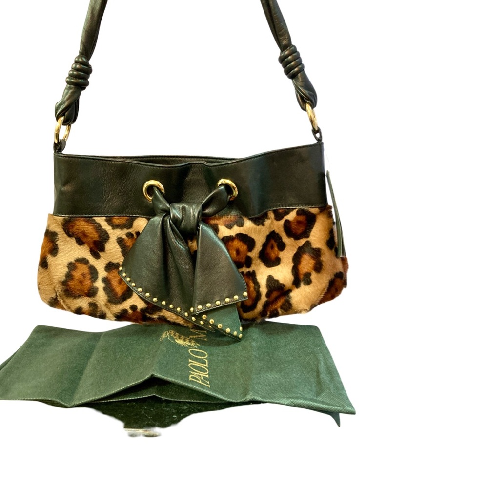 Paolo Masi Bow Studs Leopard Fur handBag nwtgs Italy 16x 8x 4”